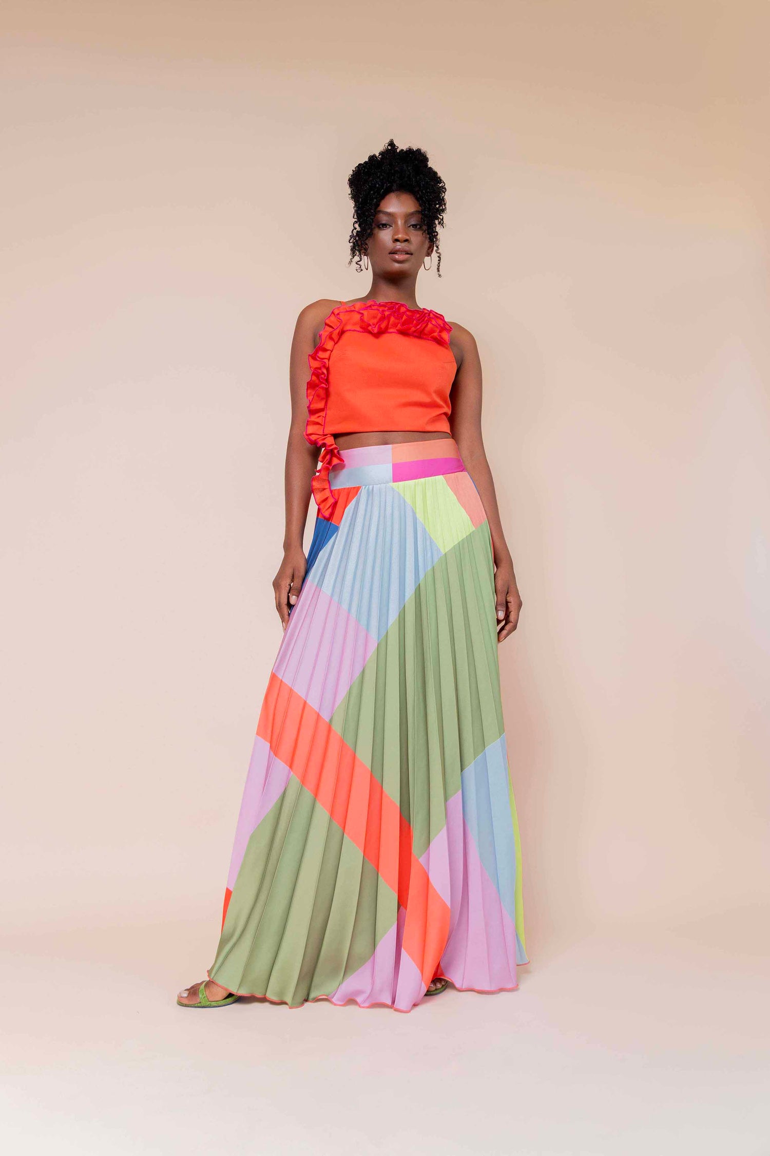 Free Pleated Satin Skirt