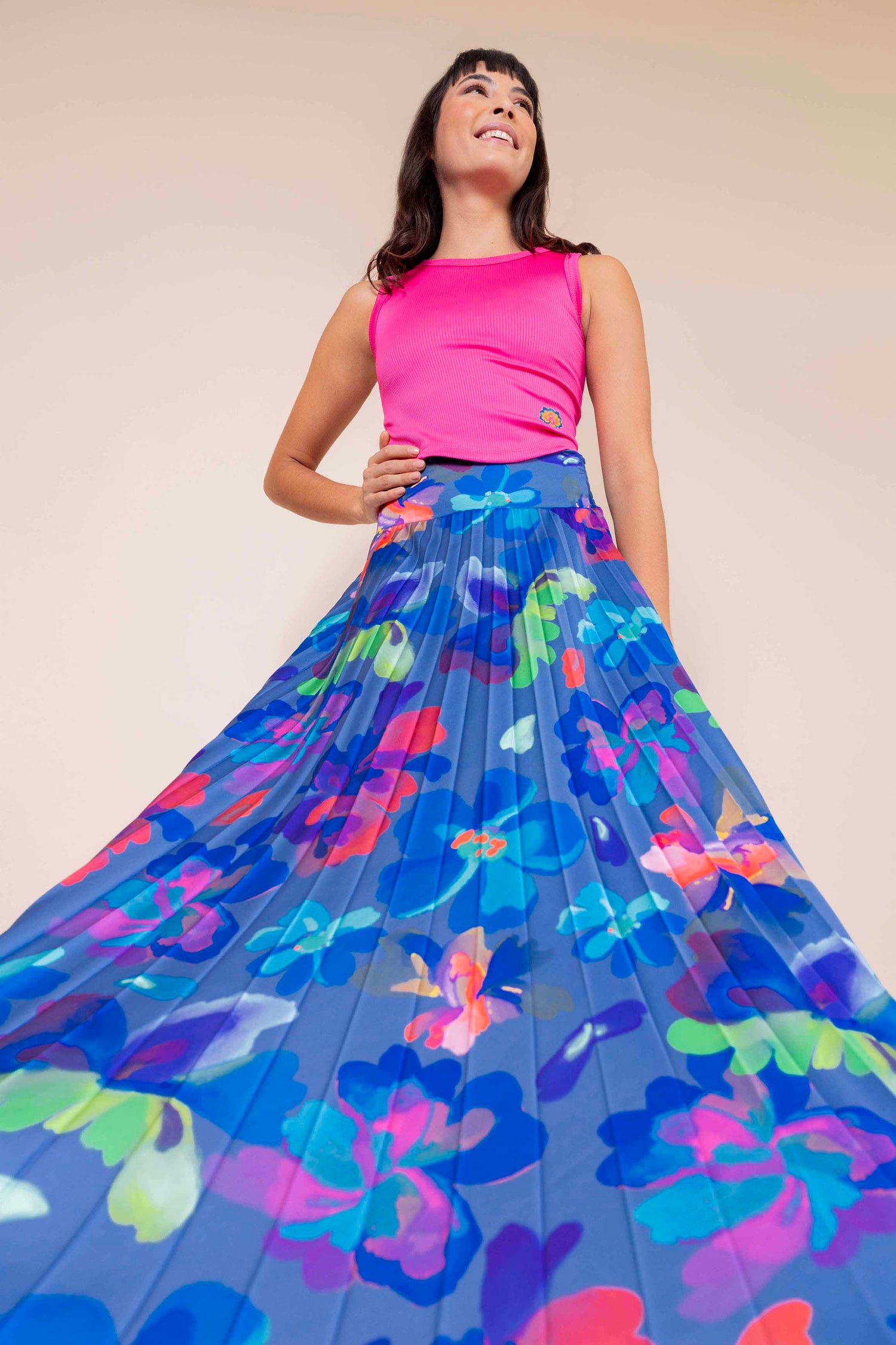 Free Pleated Satin Skirt