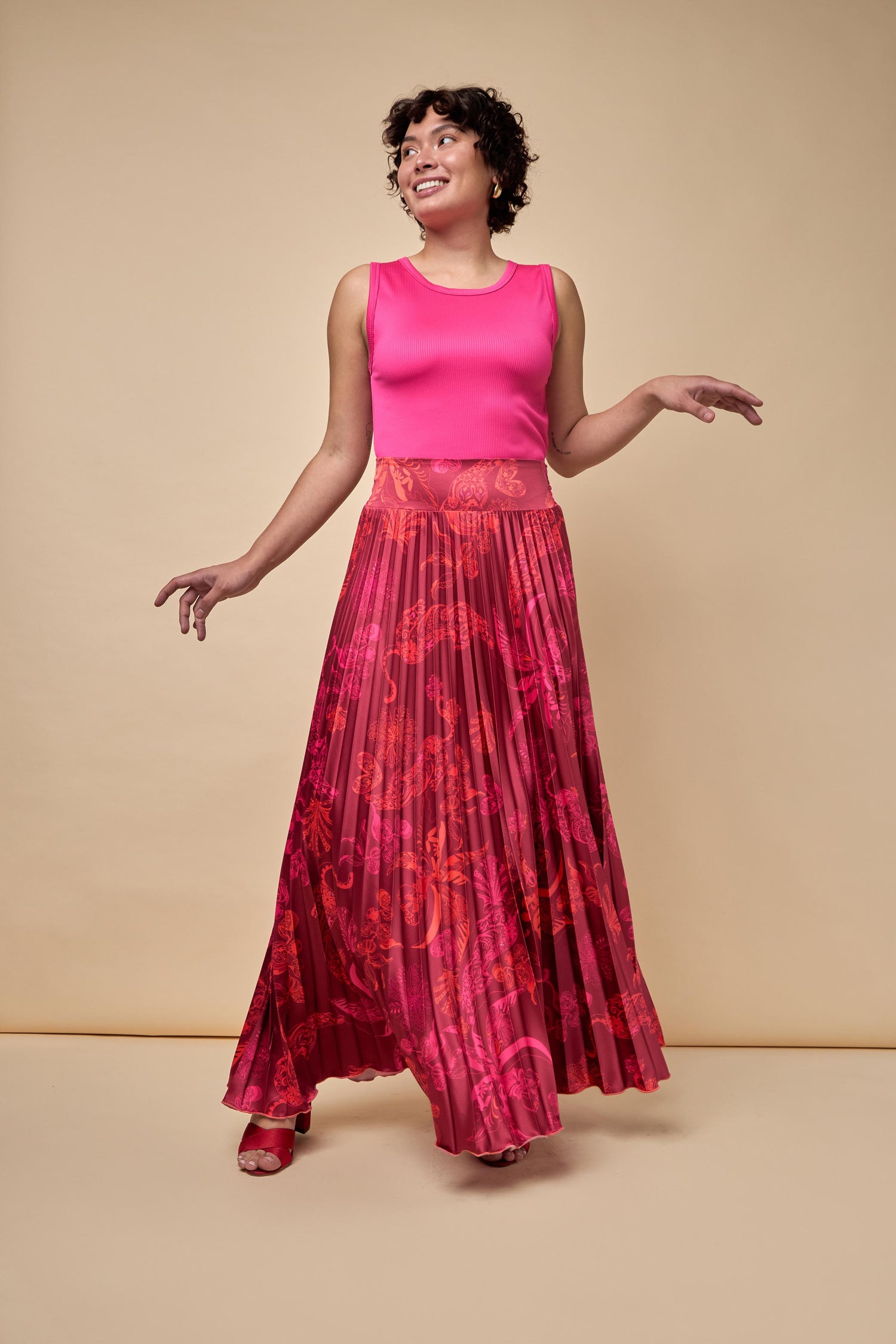 Free Pleated Satin Skirt