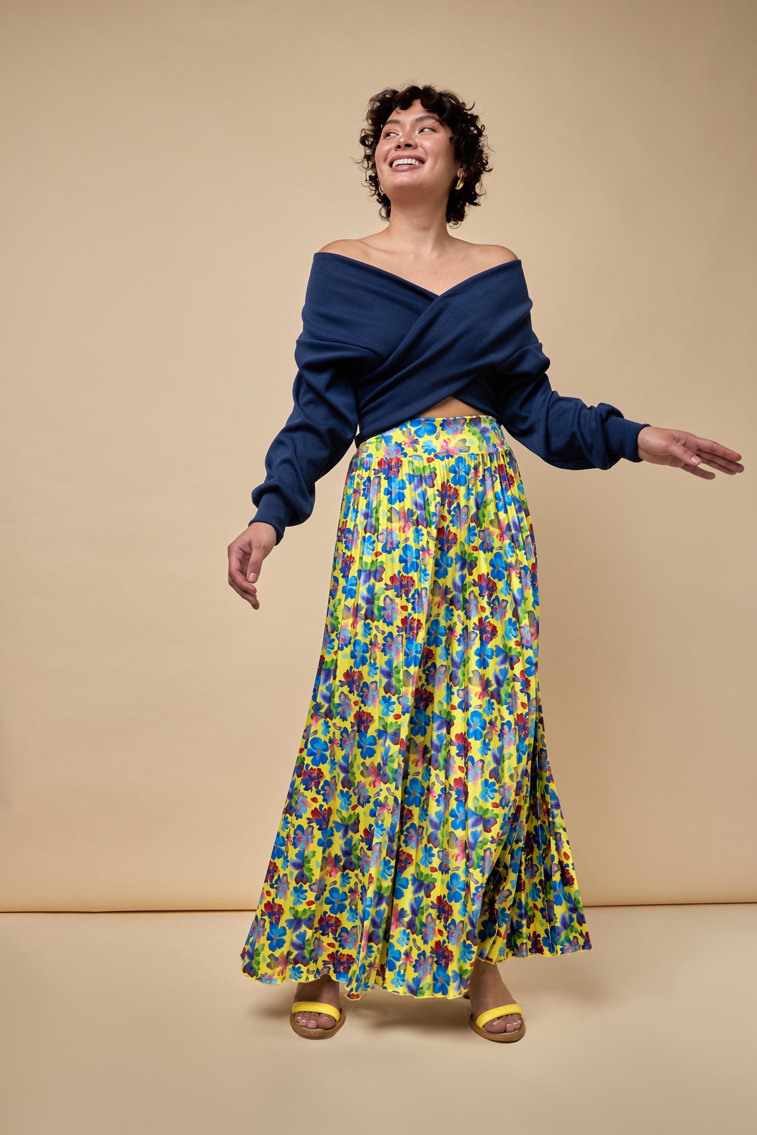 Free Pleated Satin Skirt